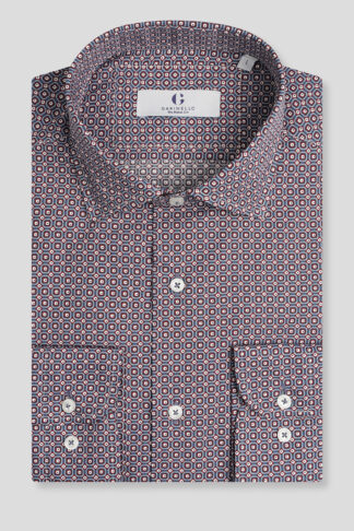 Teget print košulja sa bordo detaljima slim fit 753J