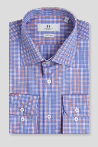 No iron plavo crvena karirana košulja regular slim fit 709J