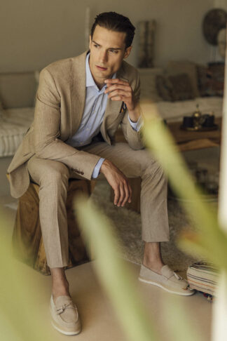 Bež prugasto laneno odelo 627H