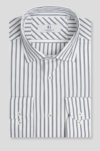 Belo teget zelena prugasta košulja slim fit 753N