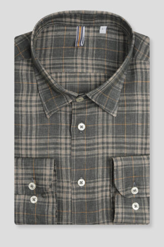 Maslinasta karirana lanena košulja dug rukav 778A