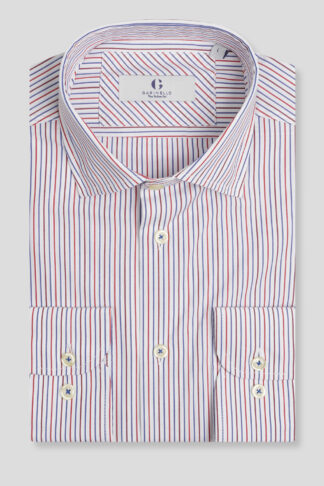 Crveno plava prugasta košulja slim fit 753O