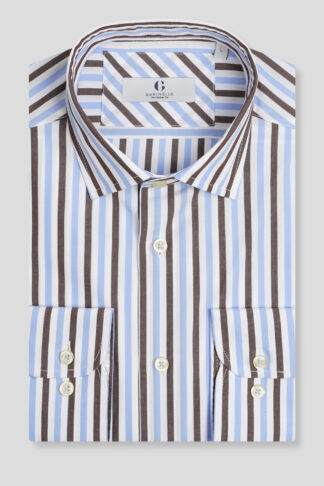 Braon plava prugasta košulja slim fit 753O