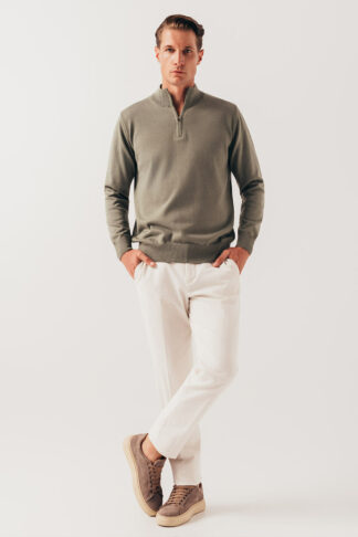 Maslinasti half zip pamučni džemper 130L