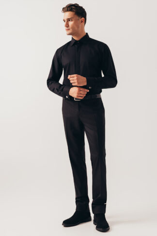 Crna No iron košulja sa duplim manžetnama (721B)